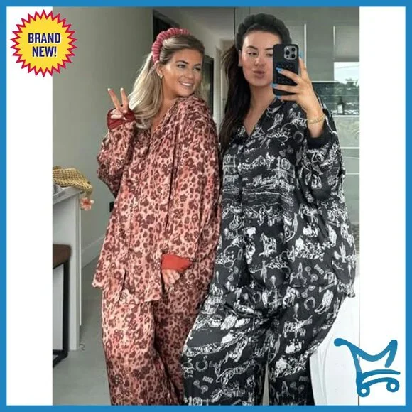 Satin Pajama Set Long Sleeve Button Down Lounge Wear Women's Sleepwear